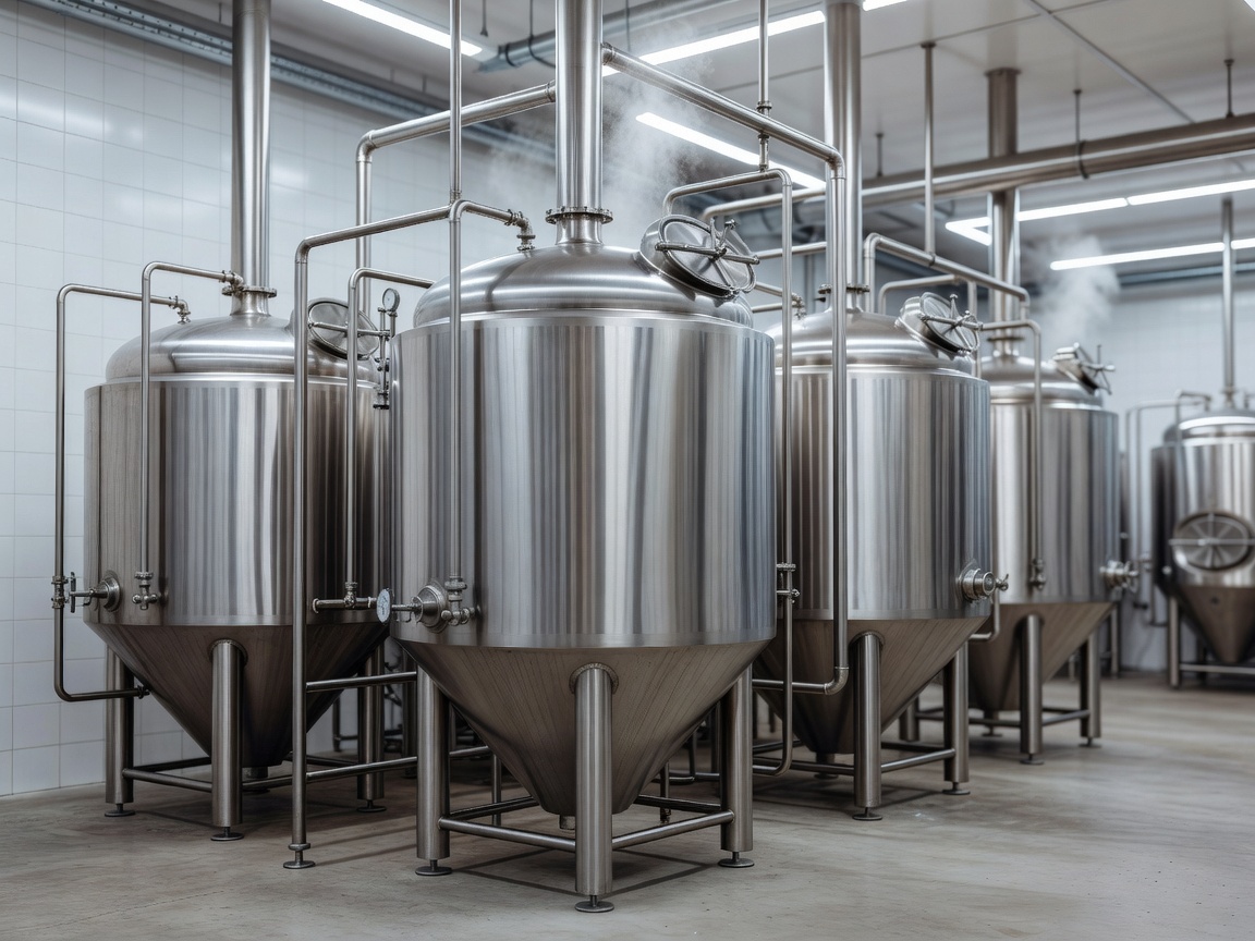 Stainless steel brewing vessels used in all-grain brewing